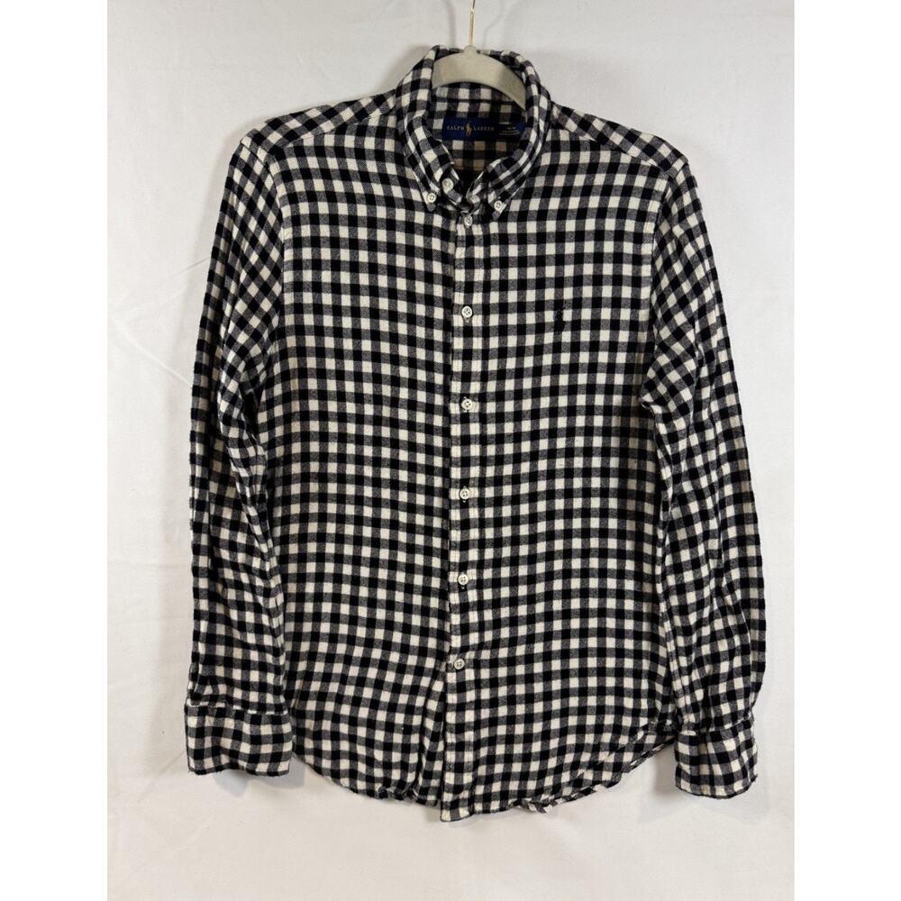 Ralph Lauren SOFT Stretch Flannel Button Up Shirt Black White Check Medium Women